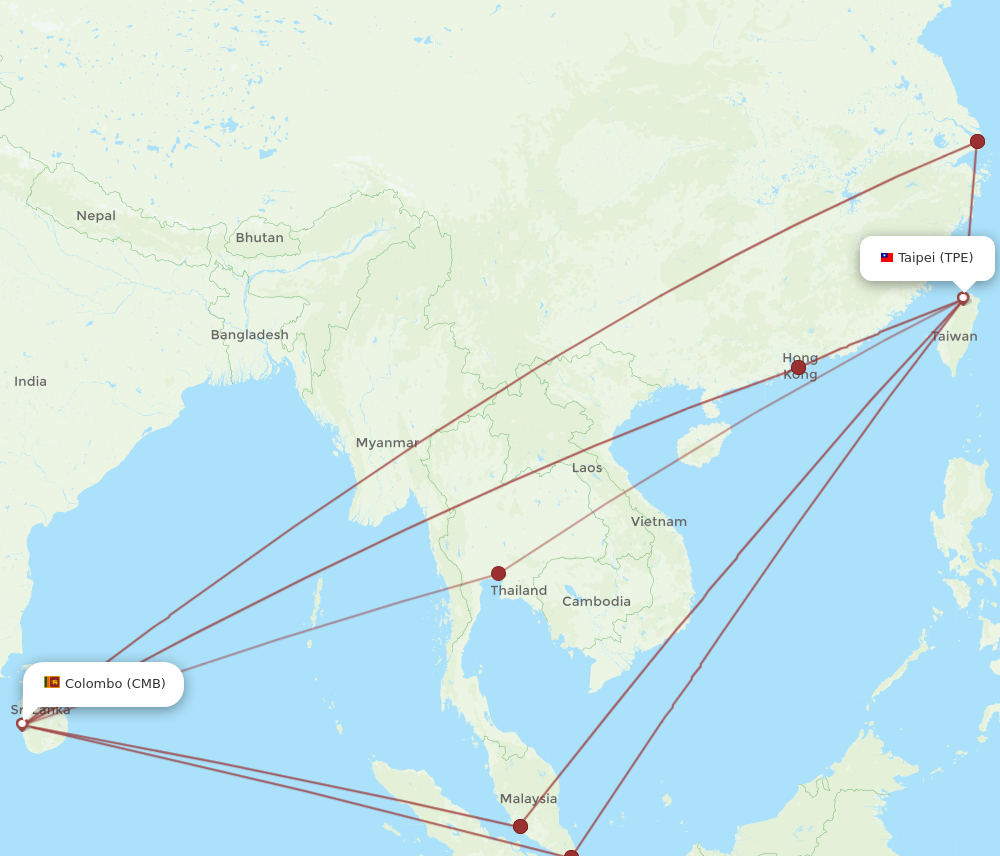 All Flight Routes From Taipei To Colombo Tpe To Cmb Flight Routes