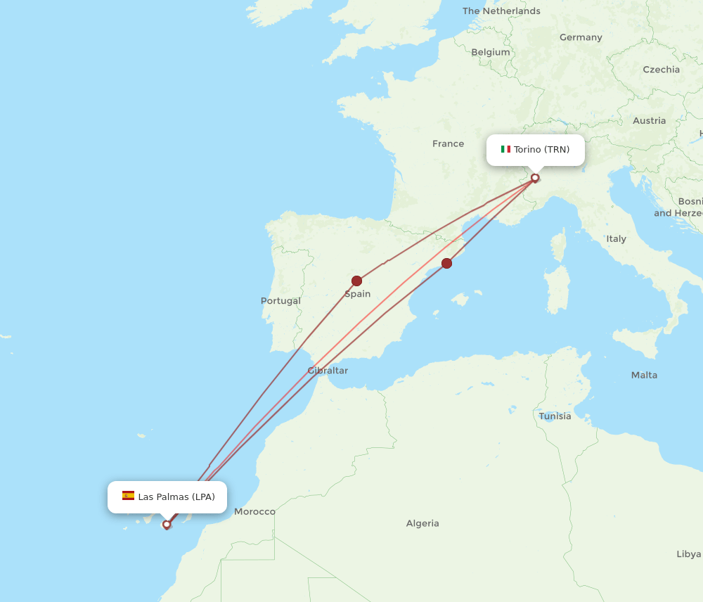 All Flight Routes From Turin To Las Palmas TRN To LPA Flight Routes