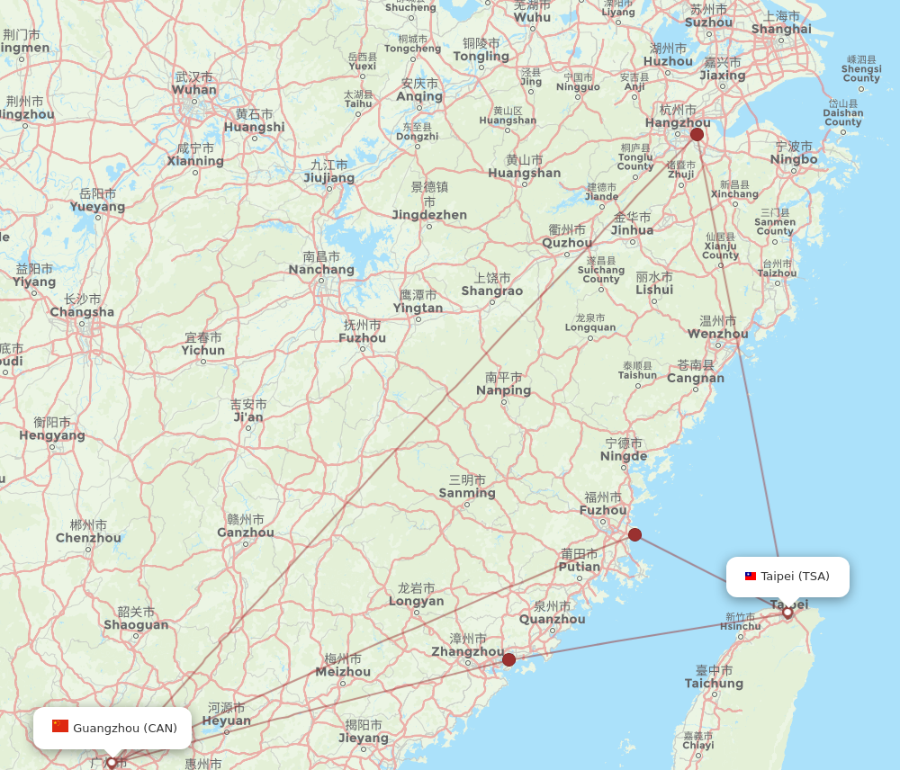 All Flight Routes From Taipei To Guangzhou Tsa To Can Flight Routes