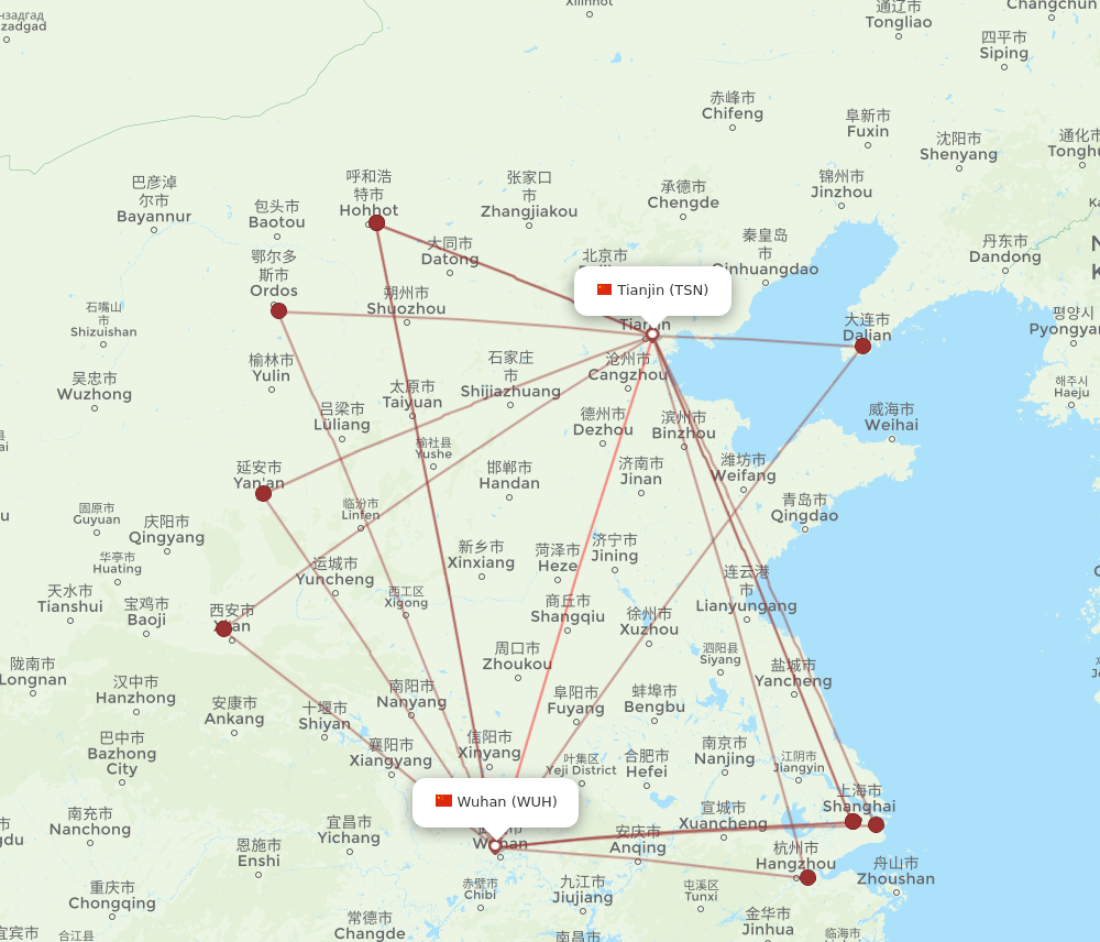 All Flight Routes From Tianjin To Wuhan Tsn To Wuh Flight Routes