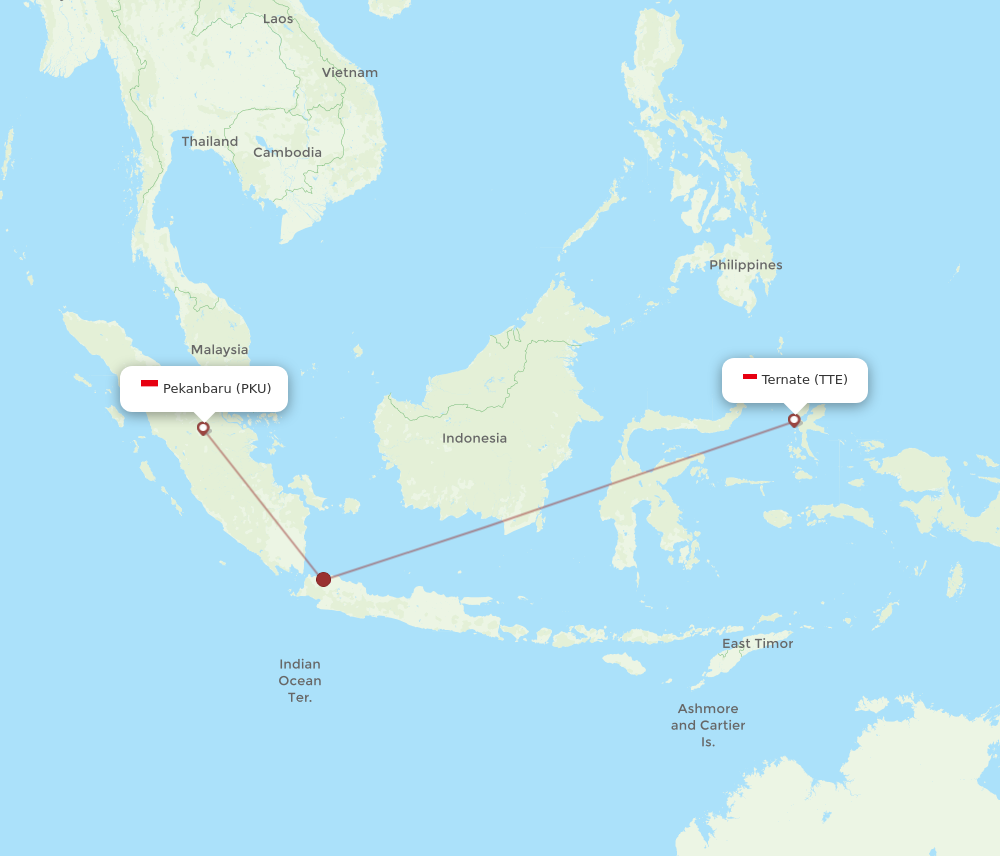 All Flight Routes From Pekanbaru To Ternate PKU To TTE Flight Routes