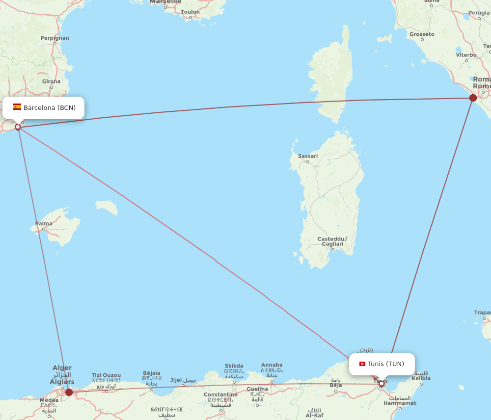 All Flight Routes From Tunis To Barcelona Tun To Bcn Flight Routes