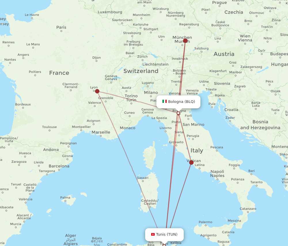 All Flight Routes From Tunis To Bologna Tun To Blq Flight Routes