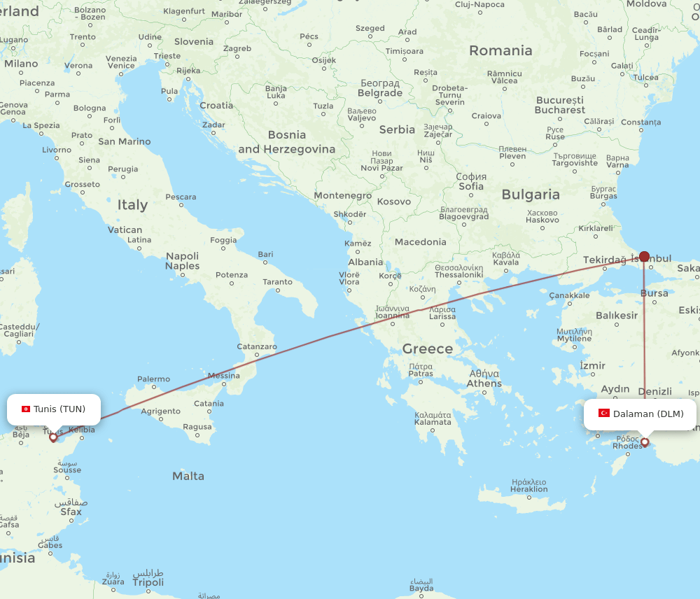 All Flight Routes From Tunis To Dalaman TUN To DLM Flight Routes