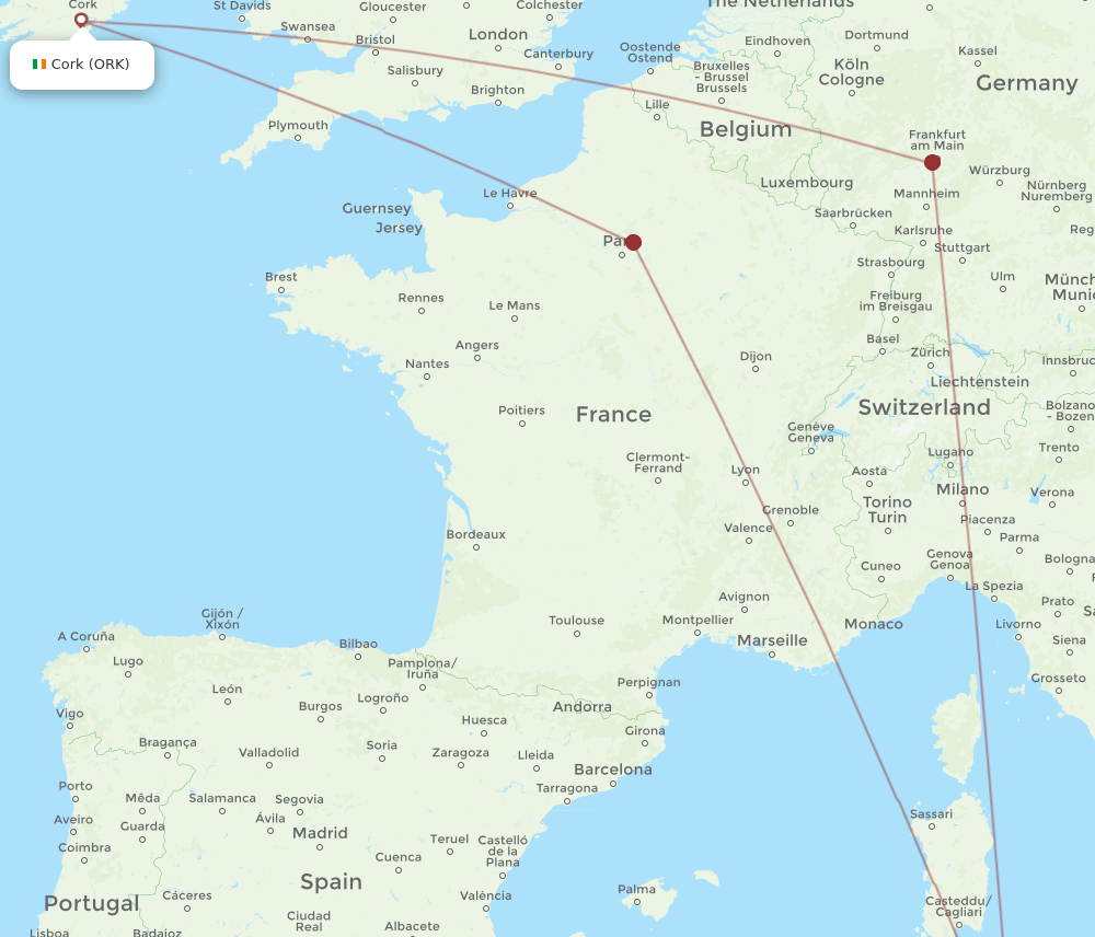 All Flight Routes From Tunis To Cork TUN To ORK Flight Routes