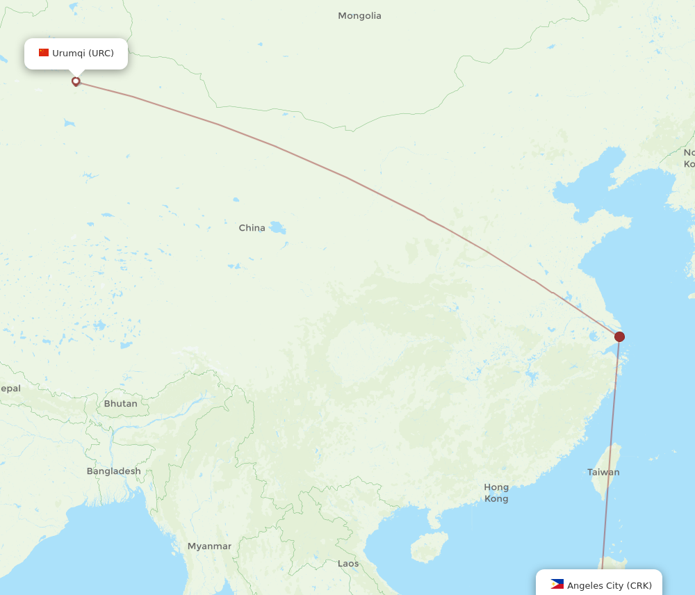 All Flight Routes From Urumqi To Angeles URC To CRK Flight Routes