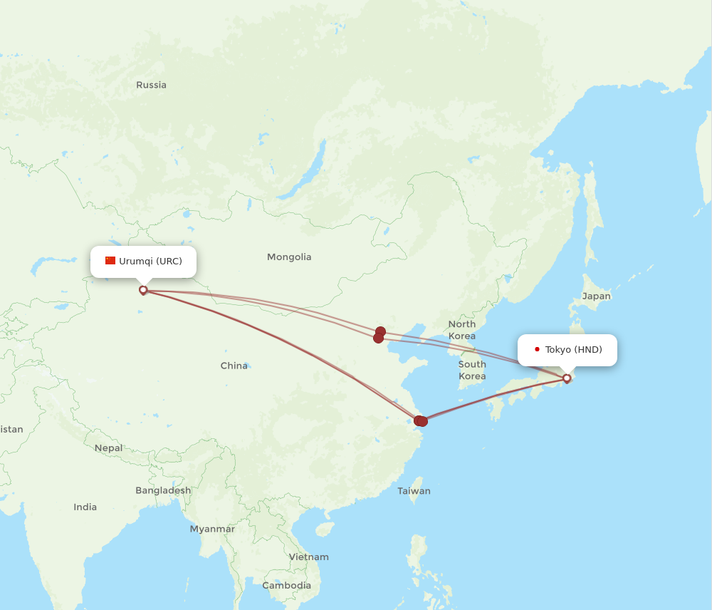 All Flight Routes From Urumqi To Tokyo Urc To Hnd Flight Routes