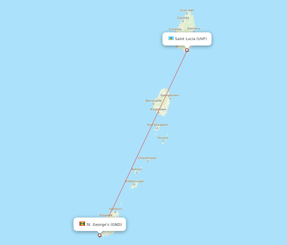 All Flight Routes From Saint Lucia To St George S Uvf To Gnd Flight