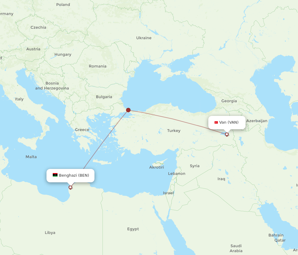 All Flight Routes From Van To Benghazi VAN To BEN Flight Routes