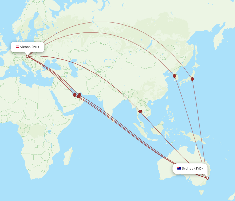 All Flight Routes From Vienna To Sydney VIE To SYD Flight Routes