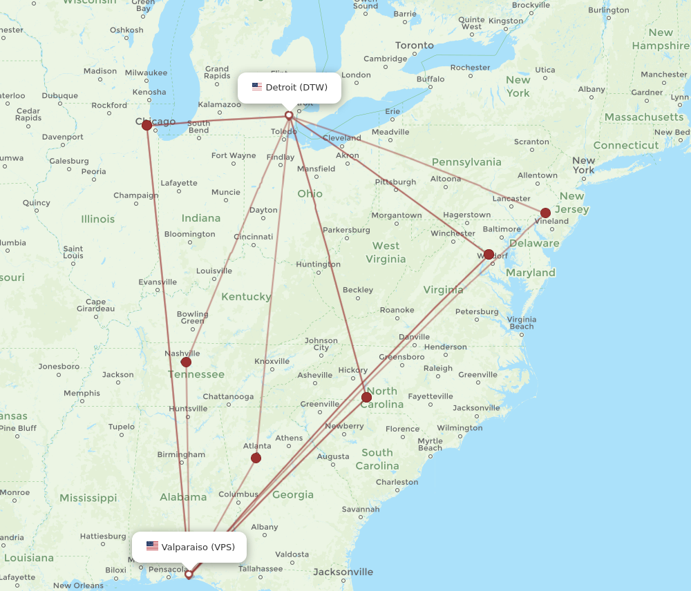 All Flight Routes From Fort Walton Beach To Detroit Vps To Dtw