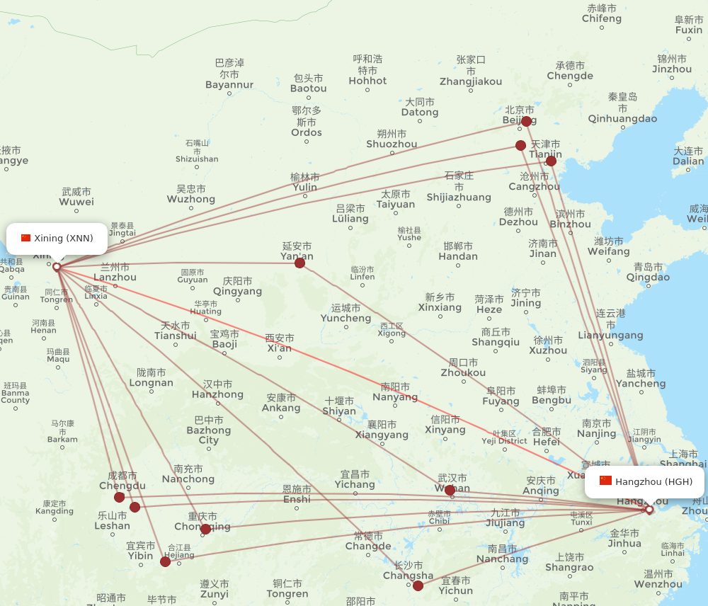 All Flight Routes From Xining To Hangzhou Xnn To Hgh Flight Routes