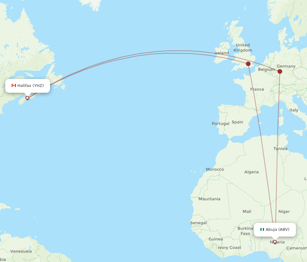 All Flight Routes From Halifax To Abuja YHZ To ABV Flight Routes