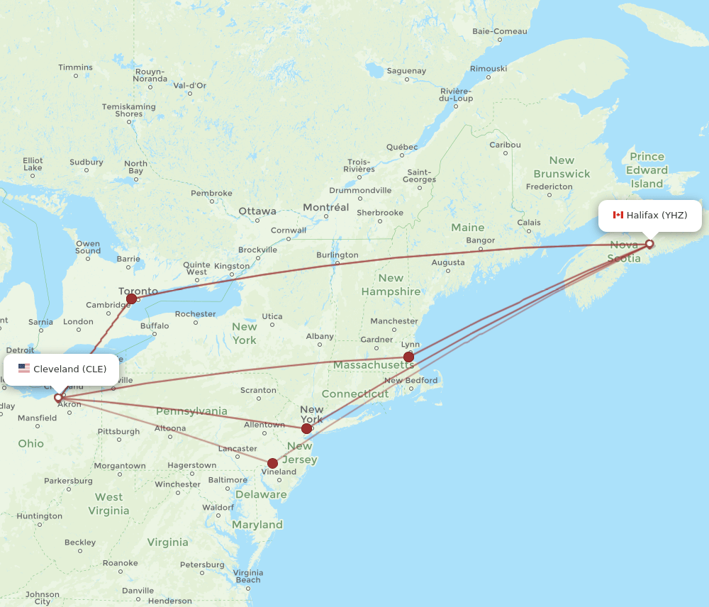 Flights From Halifax To Cleveland Yhz To Cle Flight Routes