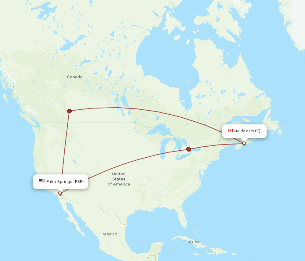 All Flight Routes From Halifax To Palm Springs YHZ To PSP Flight Routes