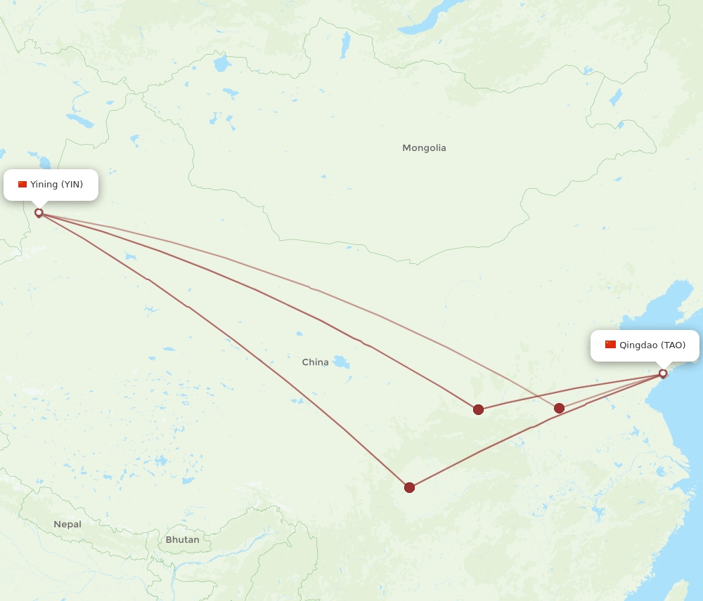 Flights From Yining To Qingdao YIN To TAO Flight Routes