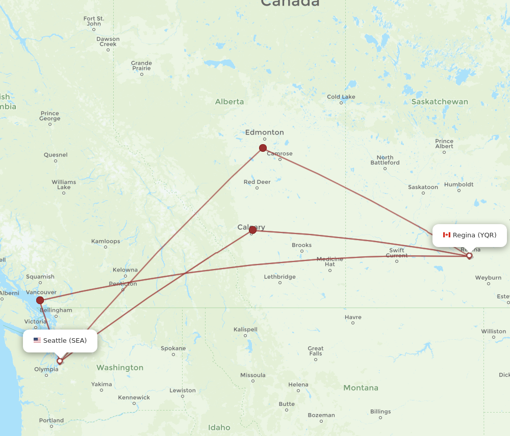 All Flight Routes From Regina To Seattle Yqr To Sea Flight Routes