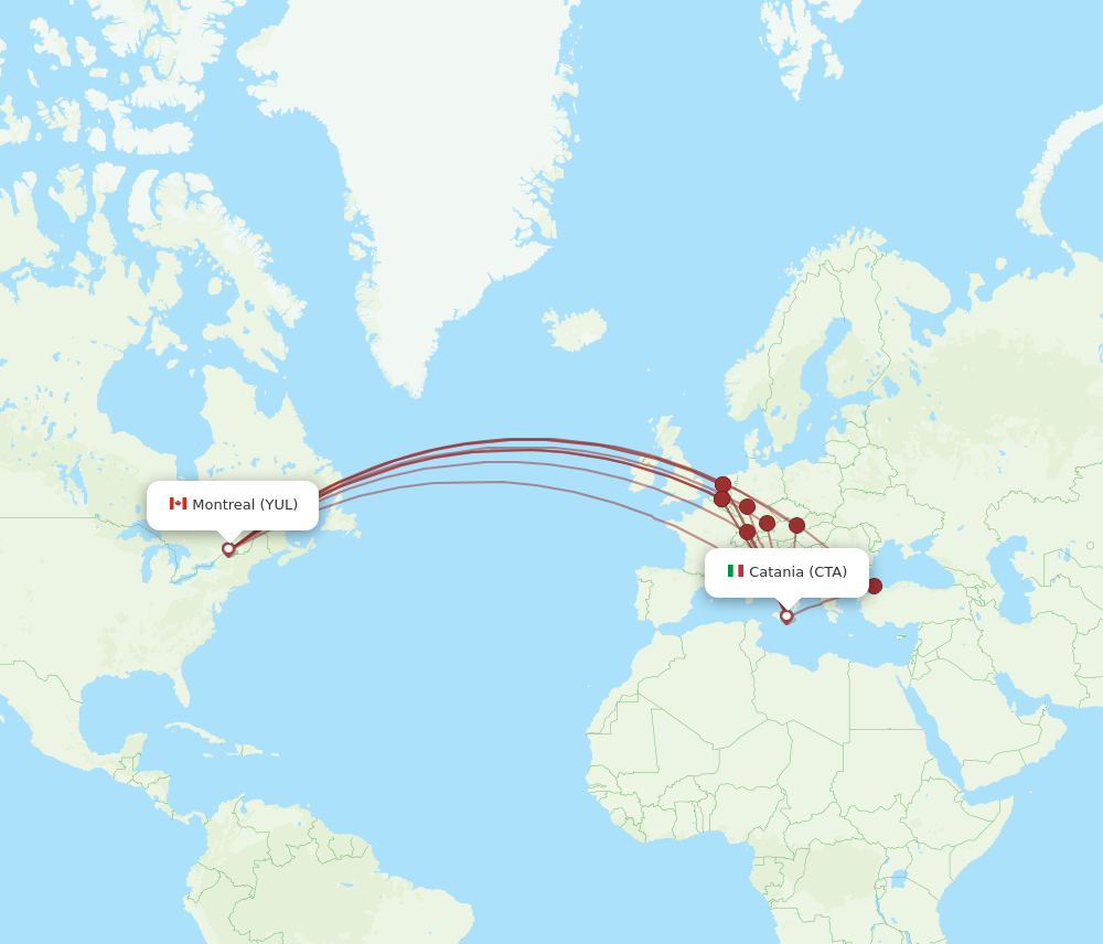 All Flight Routes From Montreal To Catania YUL To CTA Flight Routes