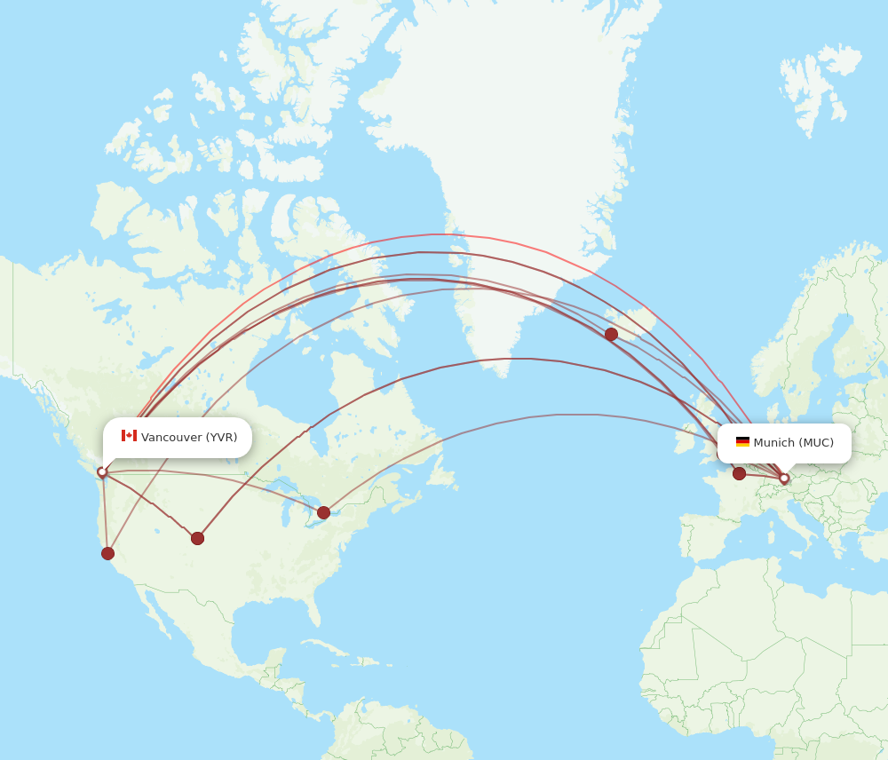 All Flight Routes From Vancouver To Munich YVR To MUC Flight Routes