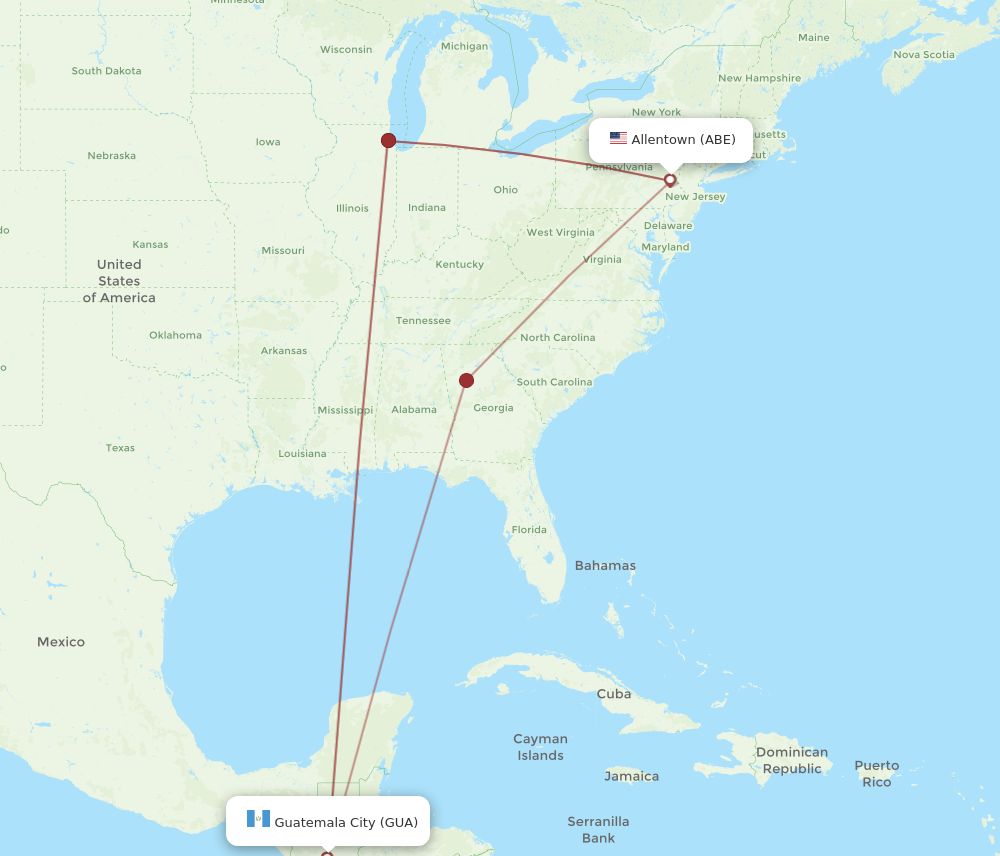 Flights from Allentown to Guatemala City ABE to GUA Flight Routes