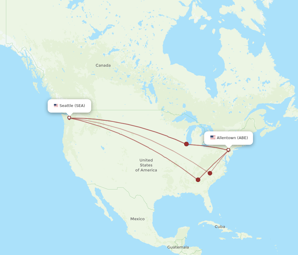 All flight routes from Allentown to Seattle, ABE to SEA - Flight Routes