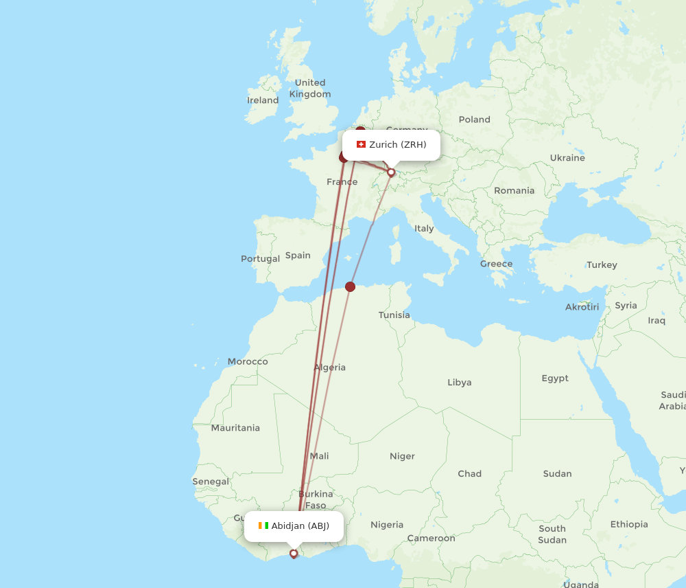 Flights from Abidjan to Zurich ABJ to ZRH Flight Routes