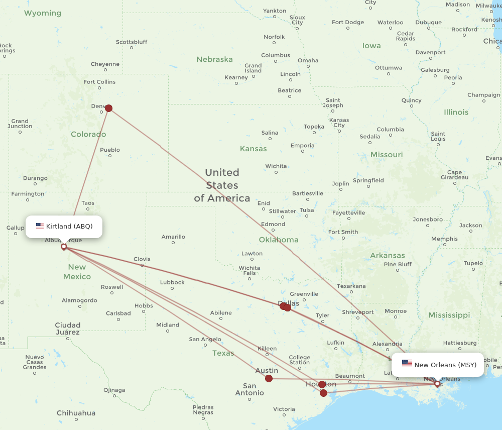 Flights from Albuquerque to New Orleans ABQ to MSY Flight Routes