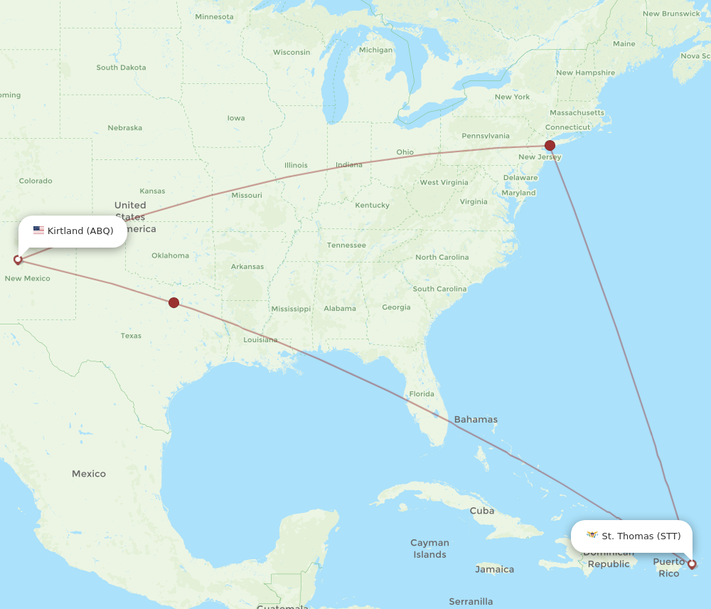 All flight routes from Albuquerque to Saint Thomas, ABQ to STT - Flight ...