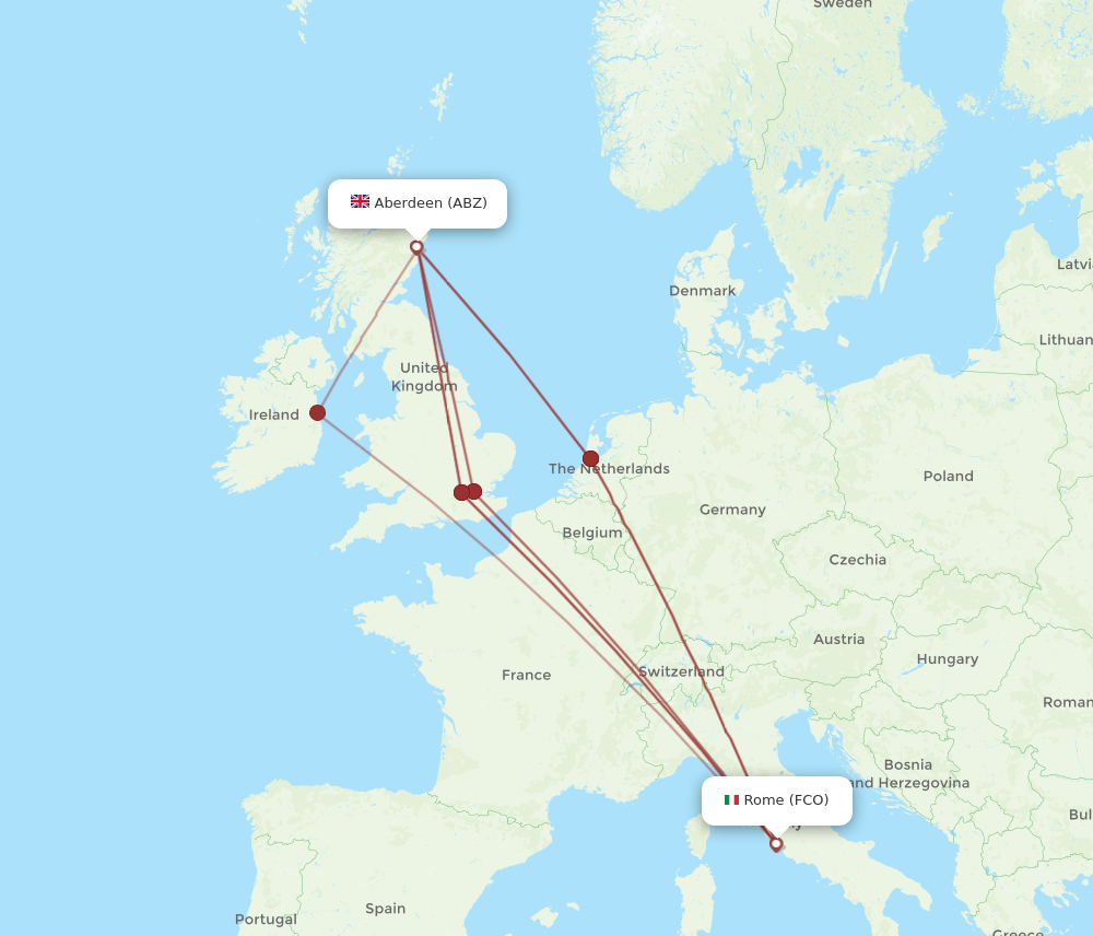 Flights from Aberdeen to Rome ABZ to FCO Flight Routes