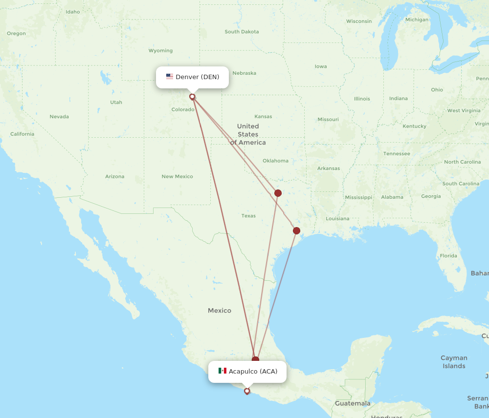 All flight routes from Acapulco to Denver, ACA to DEN - Flight Routes