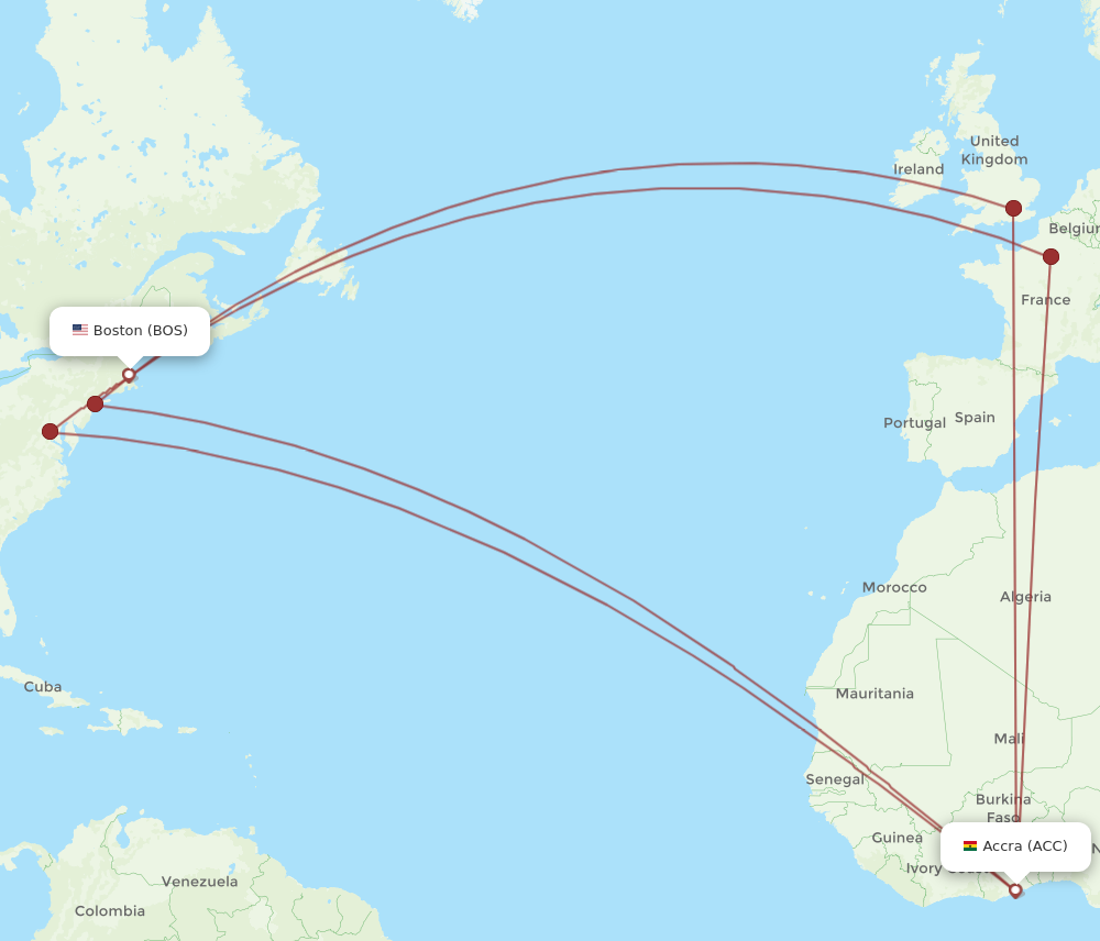 Flights from Accra to Boston, ACC to BOS - Flight Routes