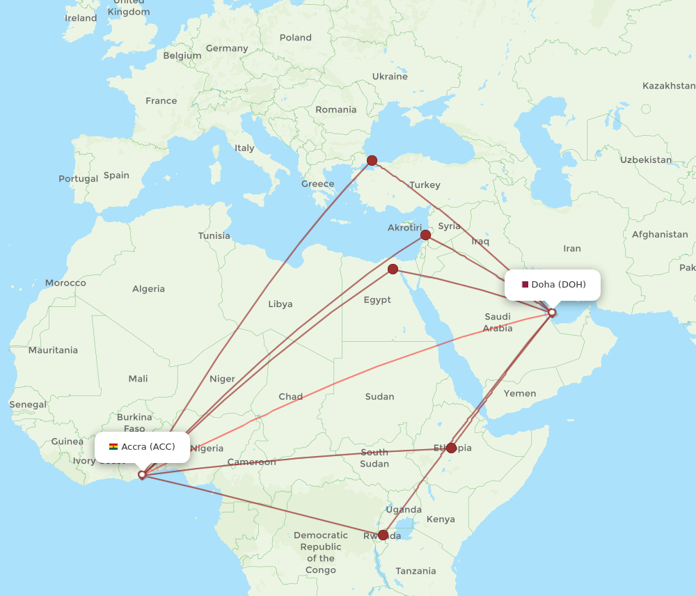 Flights from Accra to Doha ACC to DOH Flight Routes