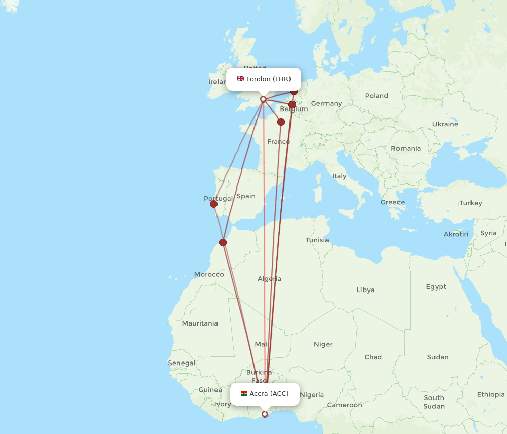 Flights from Accra to London ACC to LHR Flight Routes