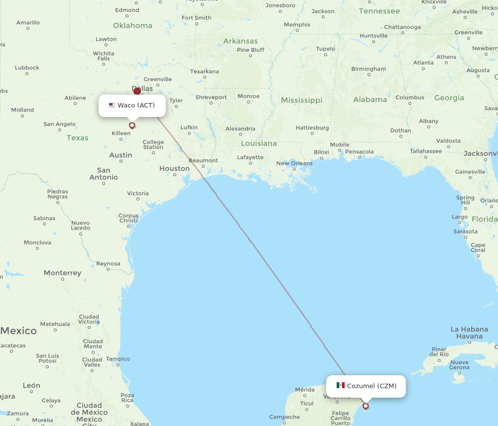 Flights from Waco to Cozumel, ACT to CZM - Flight Routes