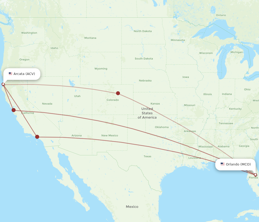 Flights from Arcata to Orlando ACV to MCO Flight Routes