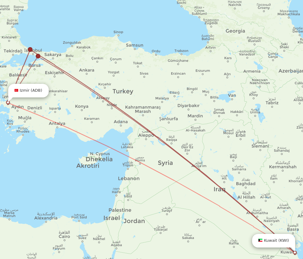 Flights from Izmir to Kuwait ADB to KWI Flight Routes