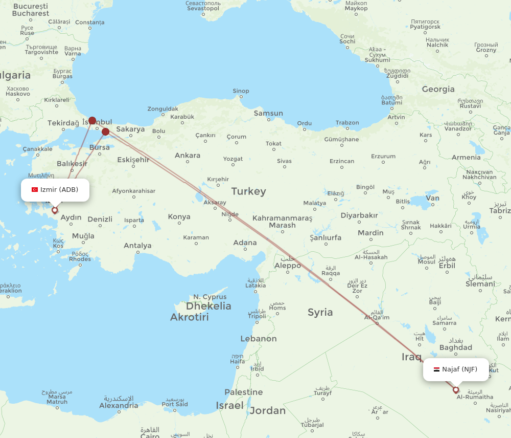 Flights from Izmir to Al Najaf ADB to NJF Flight Routes