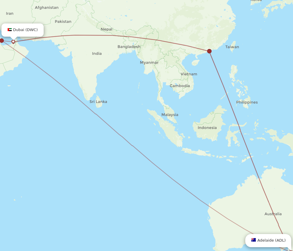 Flights from Adelaide to Dubai ADL to DWC Flight Routes