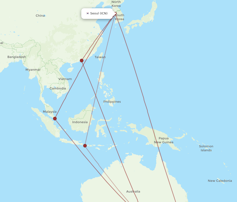 All Flight Routes From Adelaide To Seoul, ADL To ICN - Flight Routes