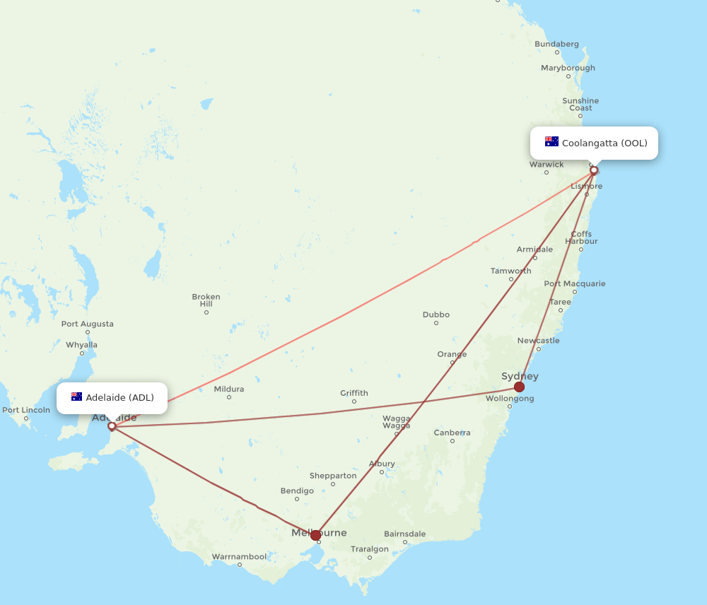 Flights from Adelaide to Coolangatta Gold Coast ADL to OOL