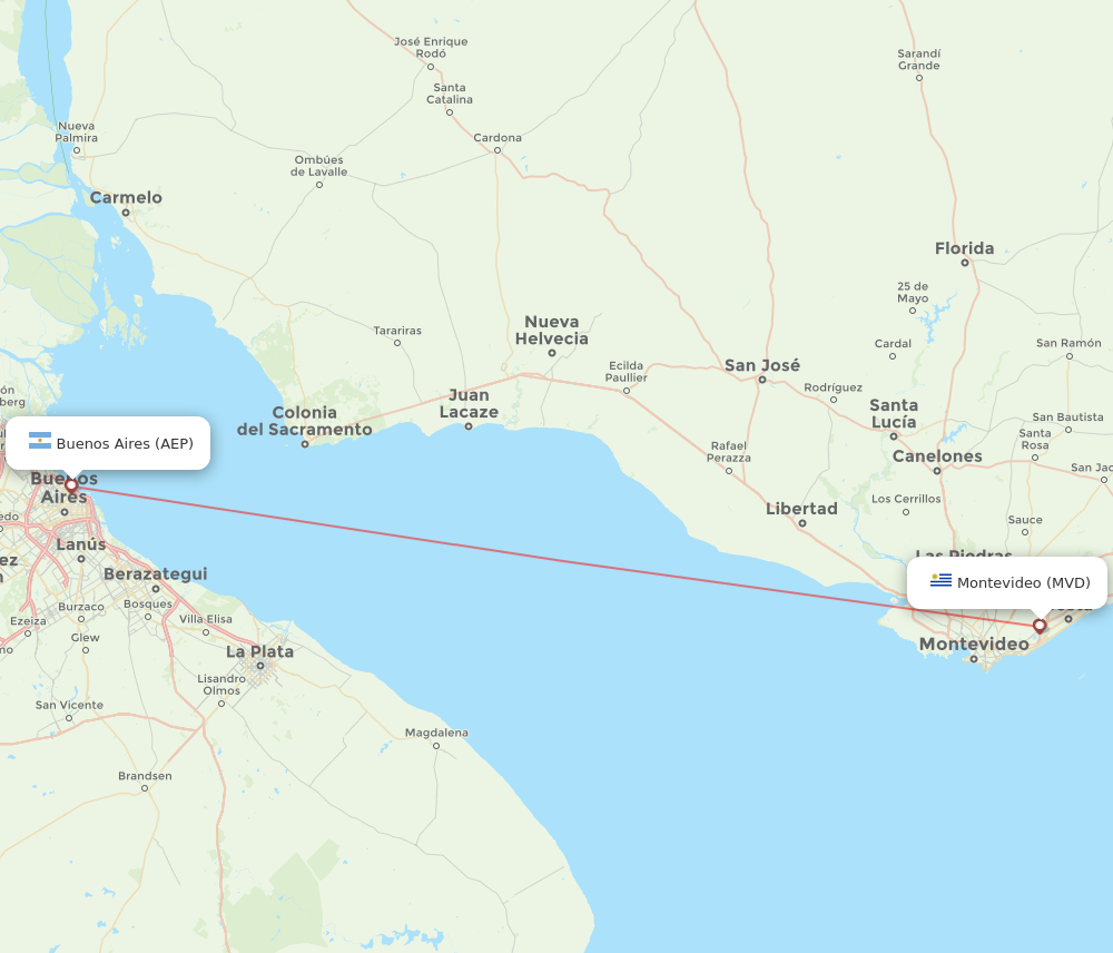 All Flight Routes From Buenos Aires To Montevideo, AEP To MVD - Flight ...