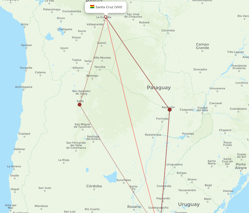 Flights from Buenos Aires to Santa Cruz AEP to VVI Flight Routes