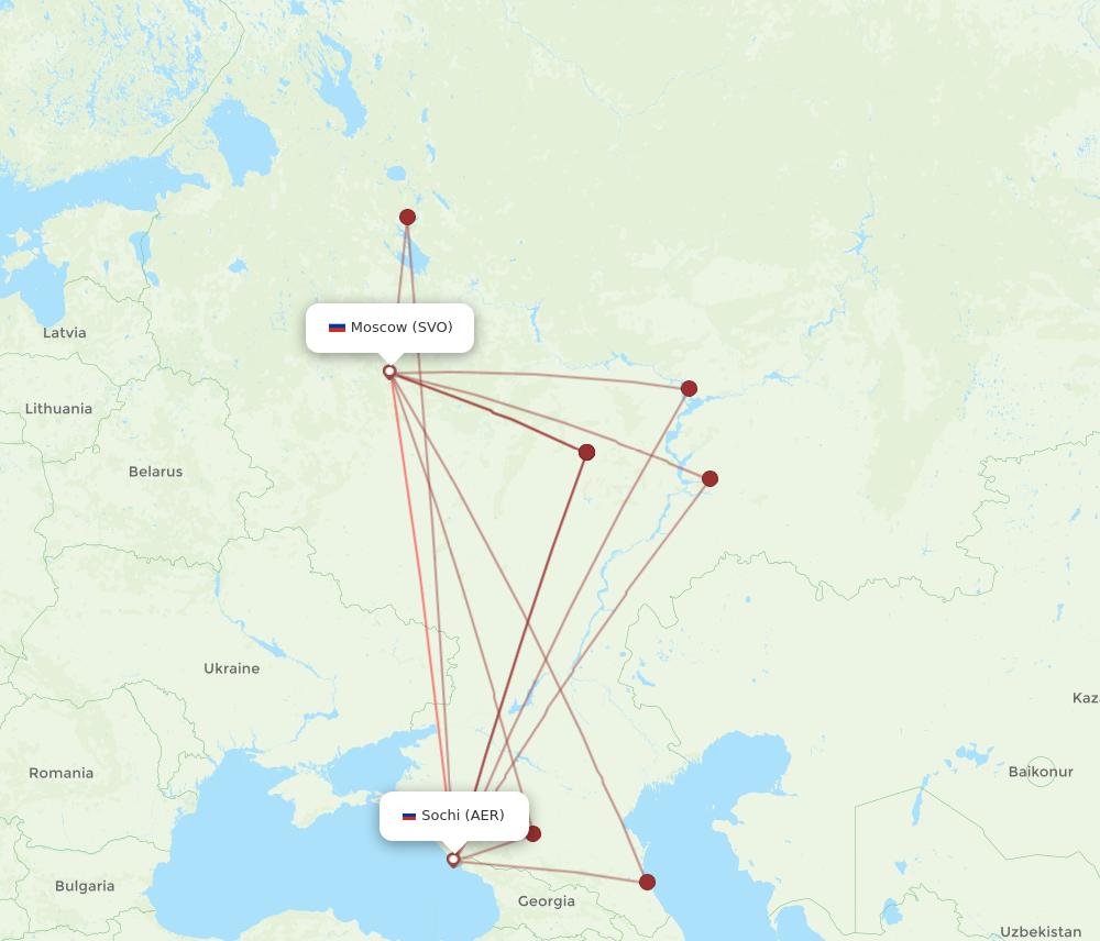 Flights from Adler Sochi to Moscow AER to SVO Flight Routes