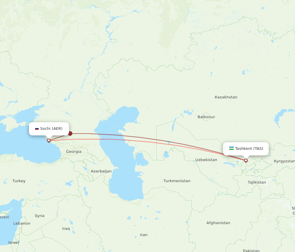 Flights from Adler/Sochi to Tashkent, AER to TAS - Flight Routes