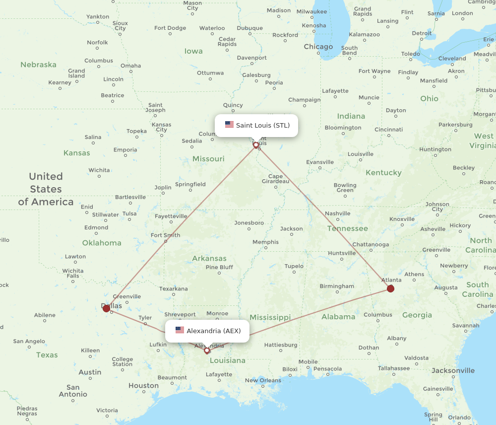 Flights from Alexandria to Saint Louis AEX to STL Flight Routes