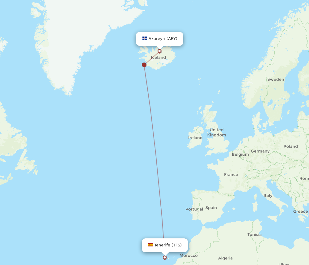 Flights from Tenerife to Akureyri TFS to AEY Flight Routes