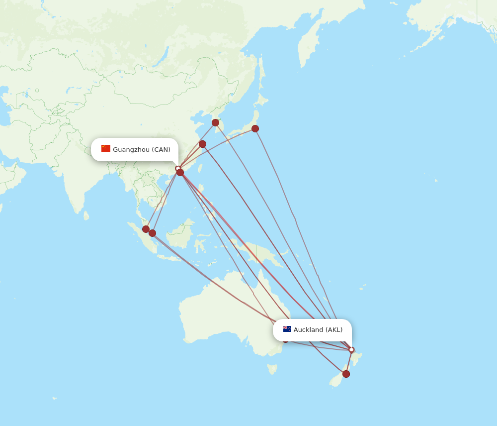 AKL to CAN flights and routes map
