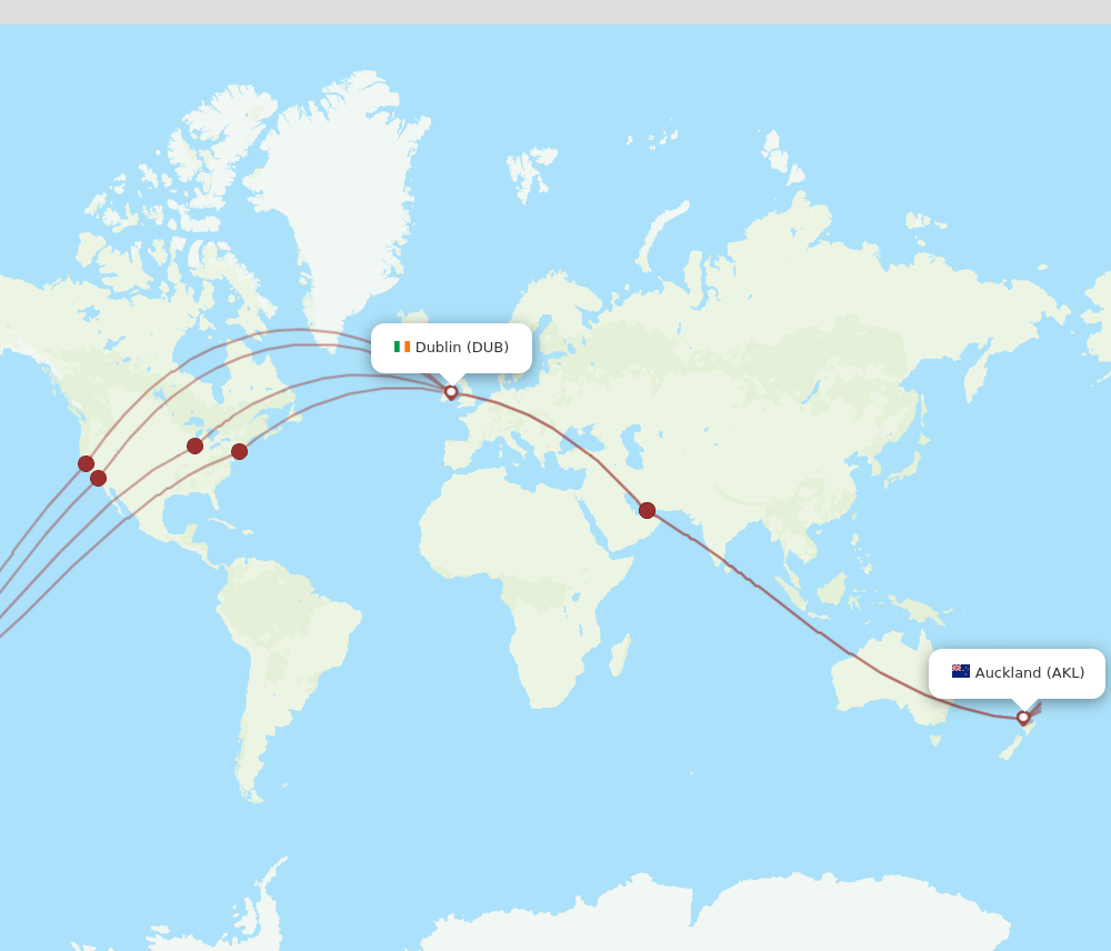 Flights from Auckland to Dublin AKL to DUB Flight Routes