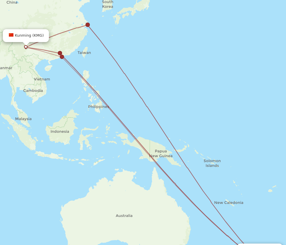AKL to KMG flights and routes map