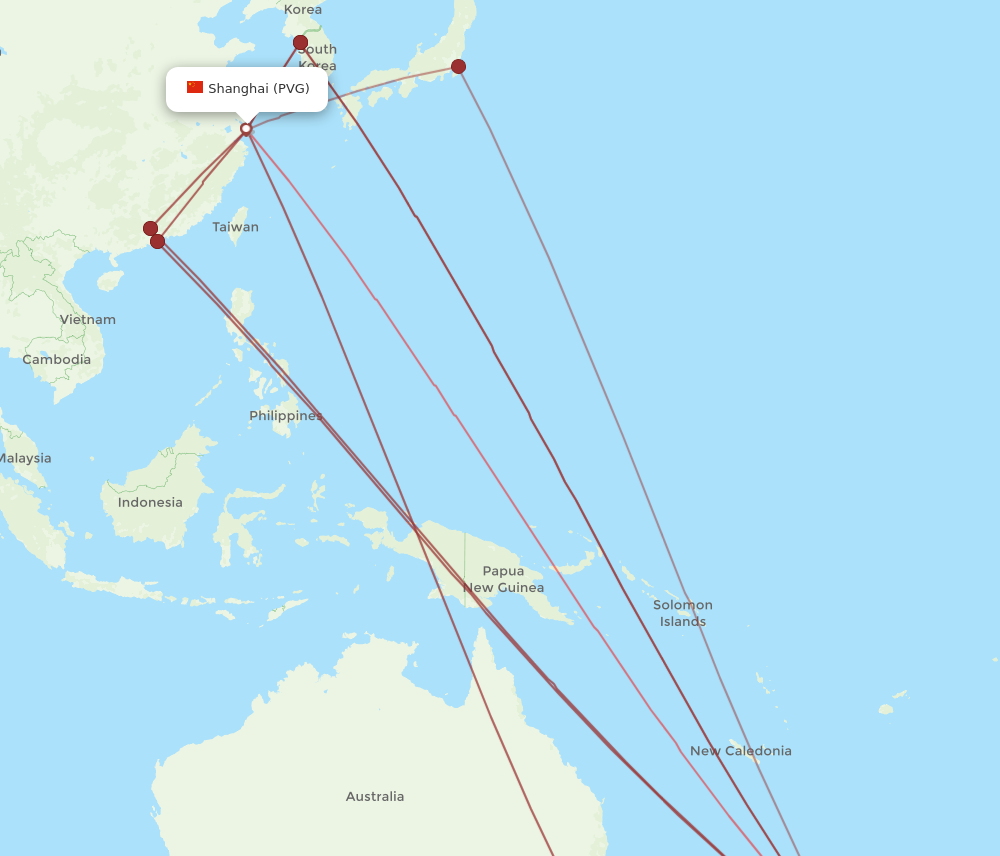 AKL to PVG flights and routes map